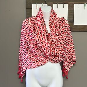 Kate Spade New York Pink Cream Red Viscose Abstract Fashion Scarf 2017 83”, 22”